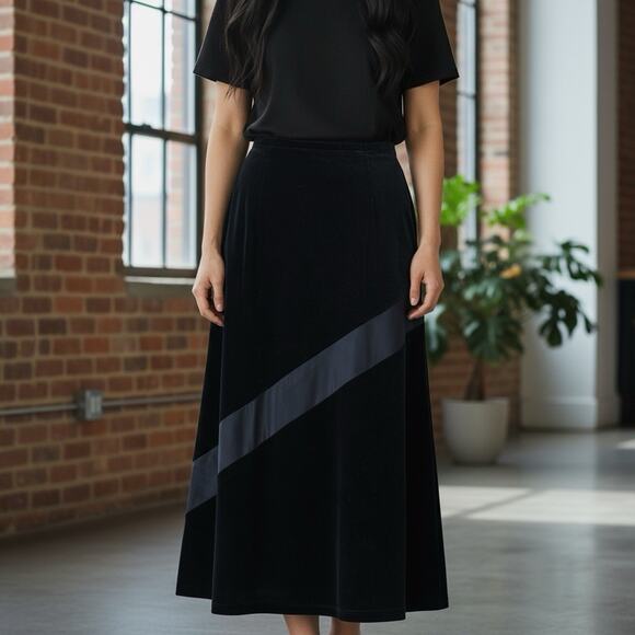 Vintage EXPRESS Tricot Black Velvet Long Maxi Skirt Size S Pull On Sheer Goth - Picture 1 of 7